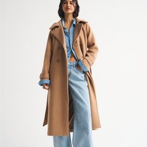 Abercrombie & Fitch Camel Double-Breasted Trench Coat